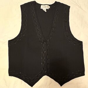Talbots Embellished Black Wool Vest